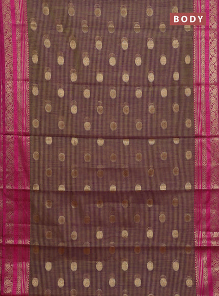Banarasi semi dupion silk saree dual shade of greenish purple and pink with zari woven buttas and zari woven border