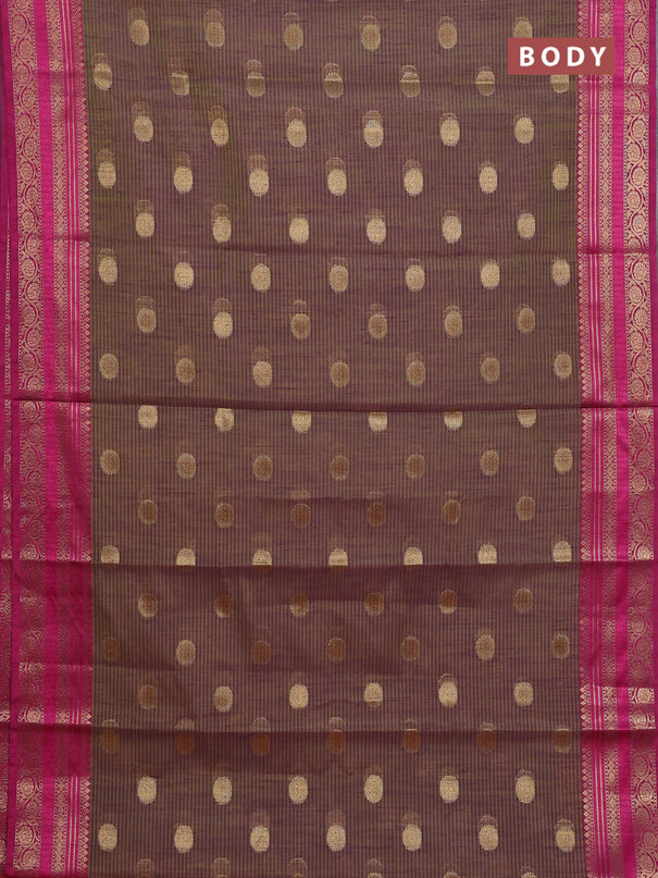 Banarasi semi dupion silk saree dual shade of greenish purple and pink with zari woven buttas and zari woven border