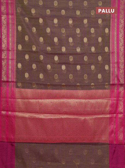 Banarasi semi dupion silk saree dual shade of greenish purple and pink with zari woven buttas and zari woven border