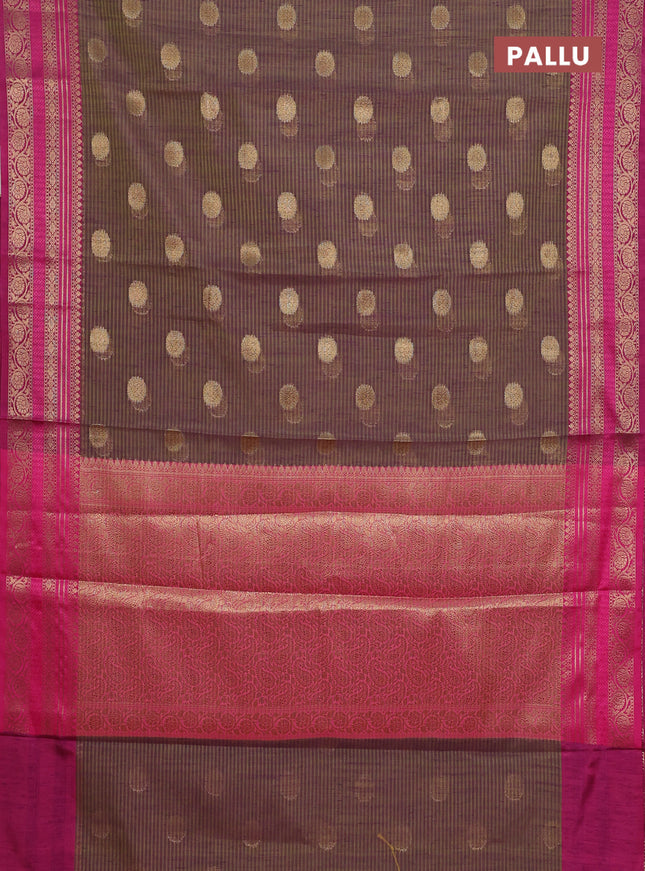 Banarasi semi dupion silk saree dual shade of greenish purple and pink with zari woven buttas and zari woven border
