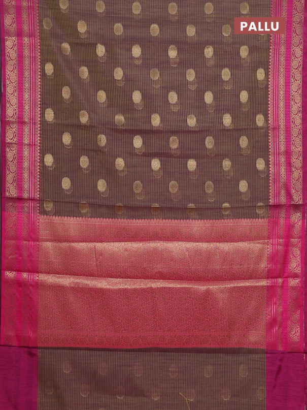 Banarasi semi dupion silk saree dual shade of greenish purple and pink with zari woven buttas and zari woven border