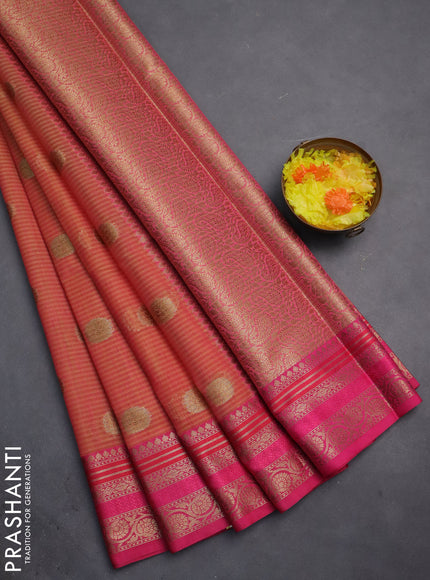 Banarasi semi dupion silk saree dual shade of yellowish pink and pink with zari woven buttas and zari woven border