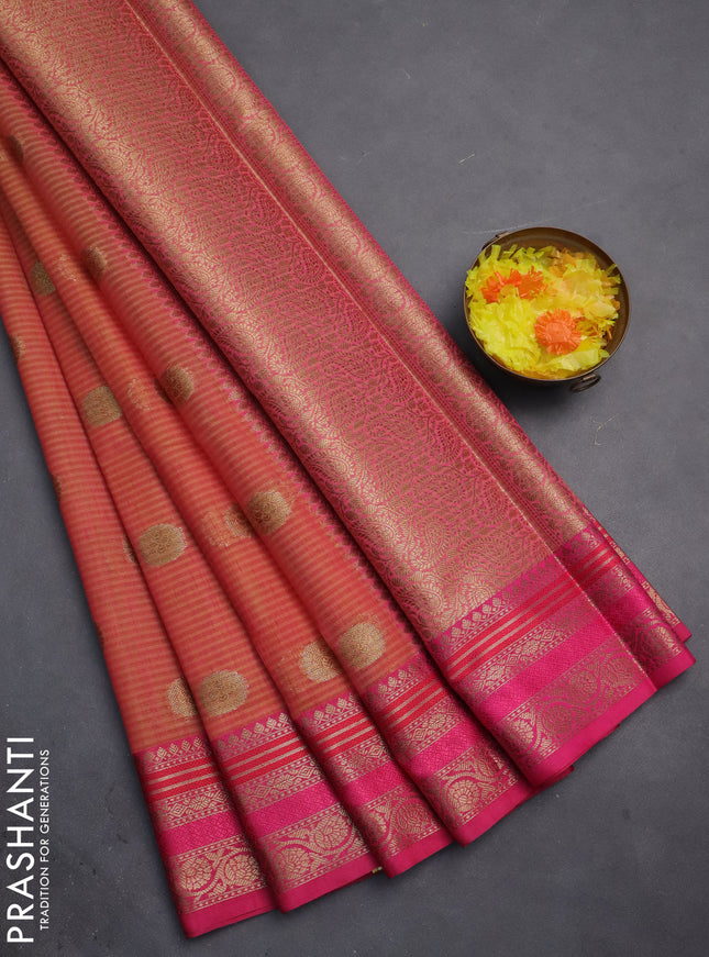Banarasi semi dupion silk saree dual shade of yellowish pink and pink with zari woven buttas and zari woven border