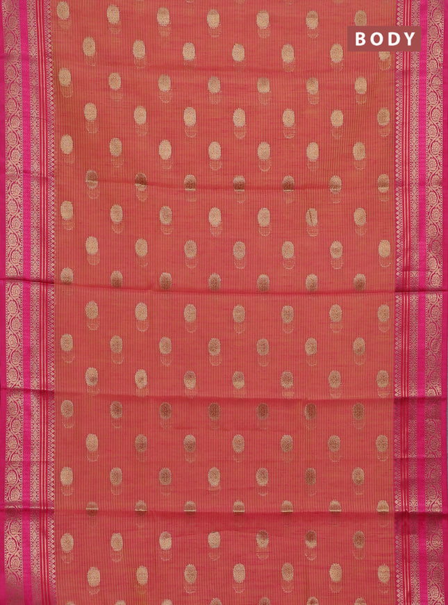 Banarasi semi dupion silk saree dual shade of yellowish pink and pink with zari woven buttas and zari woven border