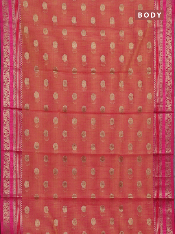 Banarasi semi dupion silk saree dual shade of yellowish pink and pink with zari woven buttas and zari woven border