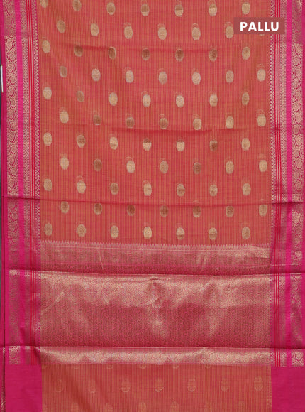 Banarasi semi dupion silk saree dual shade of yellowish pink and pink with zari woven buttas and zari woven border