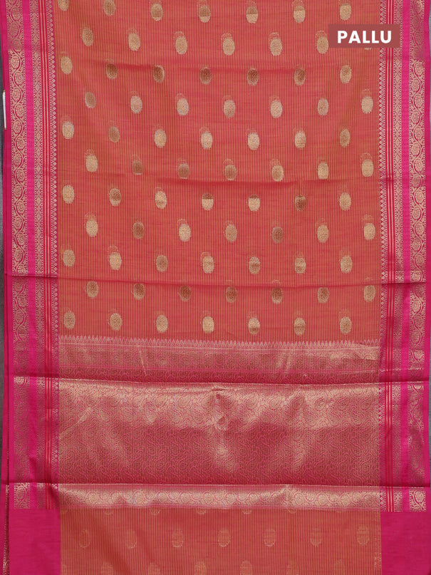 Banarasi semi dupion silk saree dual shade of yellowish pink and pink with zari woven buttas and zari woven border