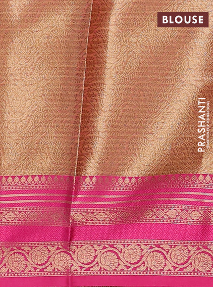 Banarasi semi dupion silk saree mustard yellow and pink with zari woven buttas and zari woven border