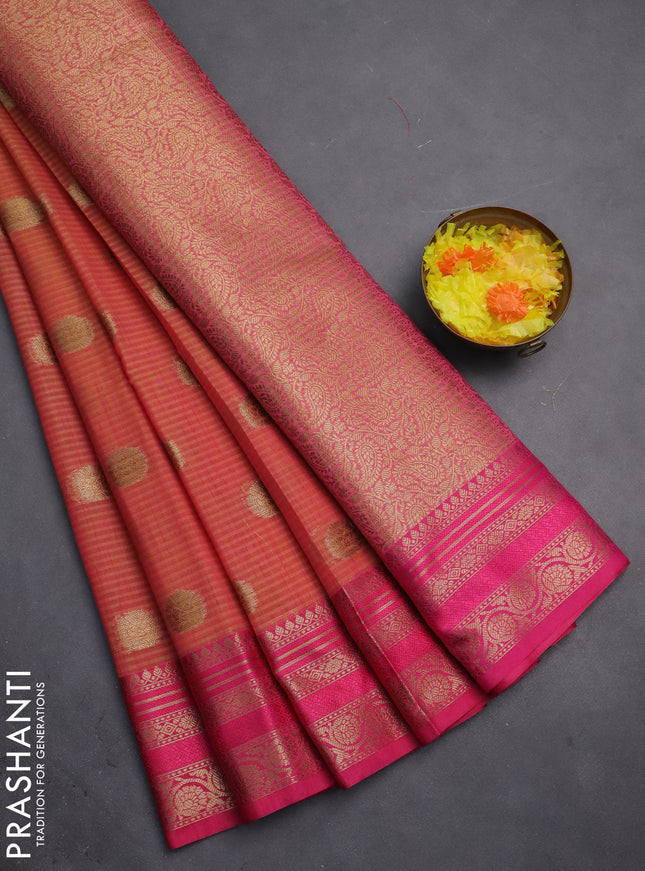 Banarasi semi dupion silk saree dual shade of yellowish pink and pink with zari woven buttas and zari woven border