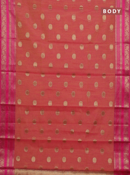 Banarasi semi dupion silk saree dual shade of yellowish pink and pink with zari woven buttas and zari woven border