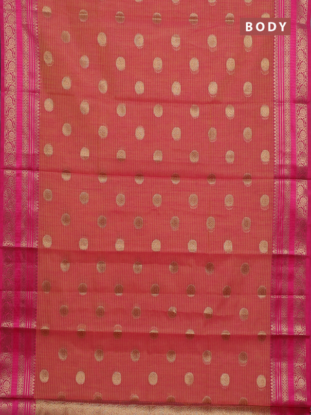Banarasi semi dupion silk saree dual shade of yellowish pink and pink with zari woven buttas and zari woven border