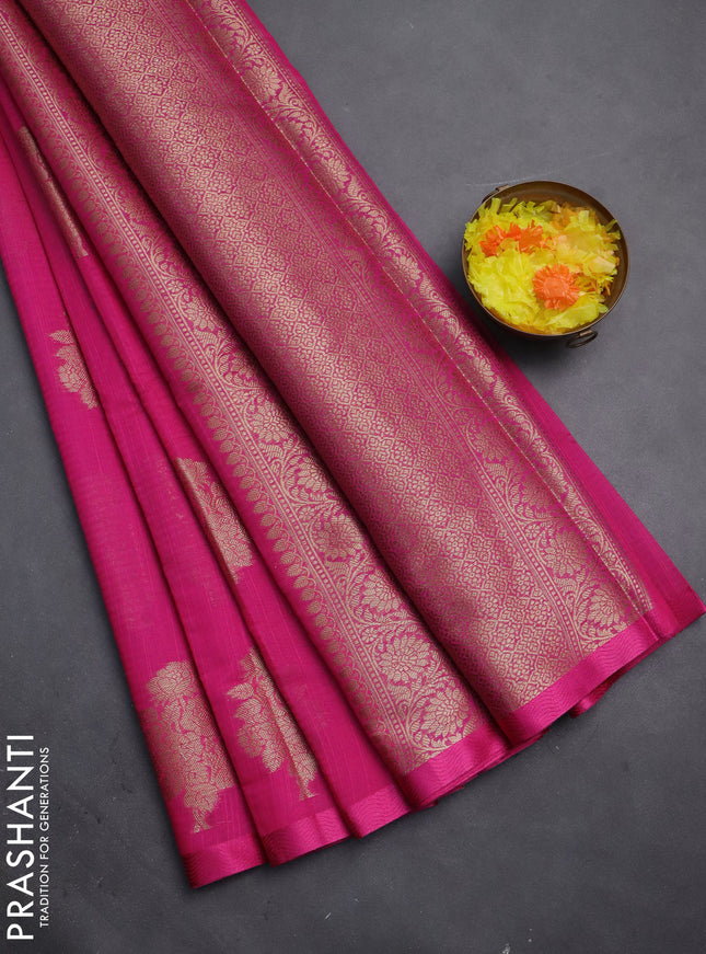 Banarasi semi dupion silk saree candy pink with floral zari woven buttas and thread woven border