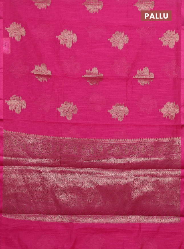 Banarasi semi dupion silk saree candy pink with floral zari woven buttas and thread woven border
