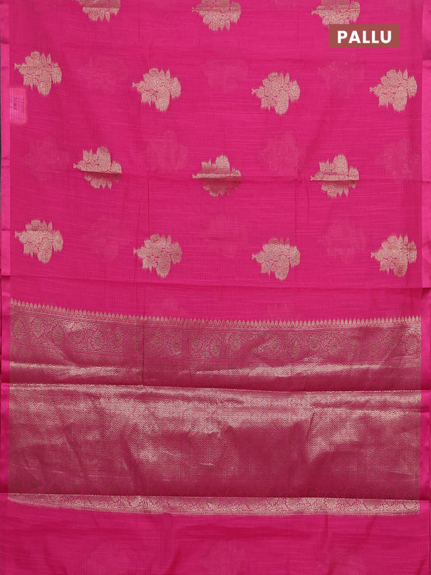 Banarasi semi dupion silk saree candy pink with floral zari woven buttas and thread woven border