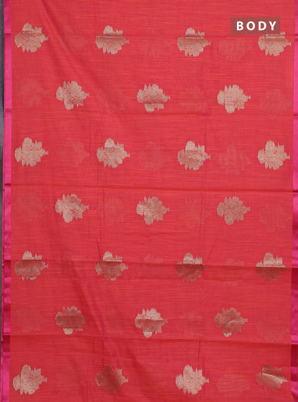 Banarasi semi dupion silk saree pinkish orange and pink with floral zari woven buttas and thread woven border