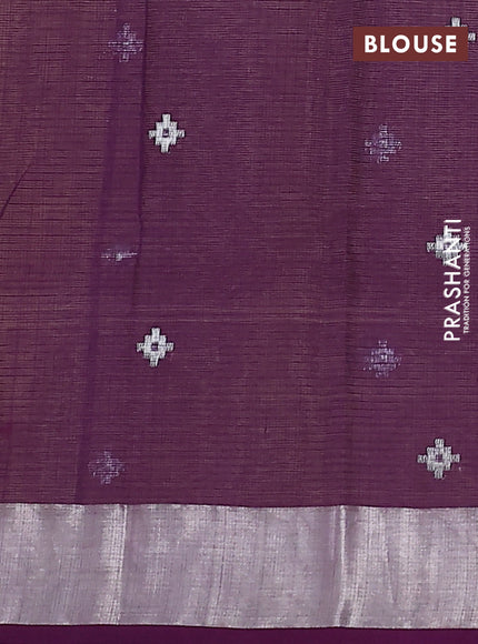 Pure zari kota silk saree beige and purple with silver zari woven buttas and silver zari woven border