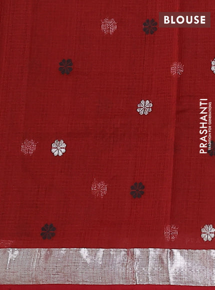 Pure zari kota silk saree deep coffee brown and rust shade with silver zari woven buttas and silver zari woven border