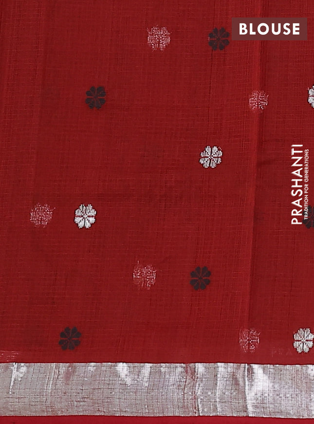 Pure zari kota silk saree deep coffee brown and rust shade with silver zari woven buttas and silver zari woven border