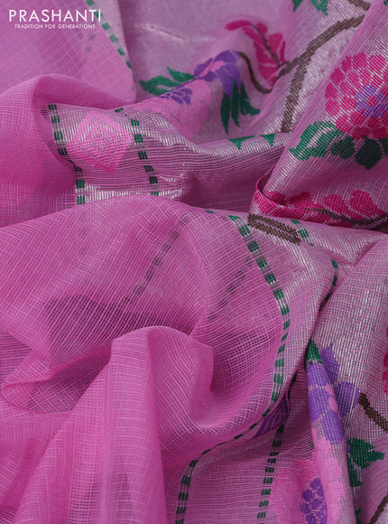 Pure zari kota silk saree lavender and teal blue with silver zari woven floral buttas and silver zari woven border