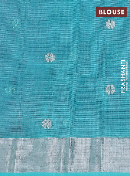 Pure zari kota silk saree lavender and teal blue with silver zari woven floral buttas and silver zari woven border