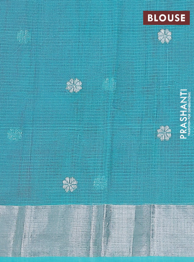 Pure zari kota silk saree lavender and teal blue with silver zari woven floral buttas and silver zari woven border