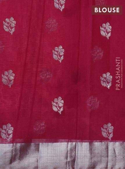 Pure zari kota silk saree peach pink and pink with thread & silver zari woven buttas and silver zari woven border