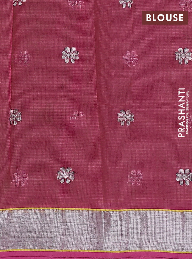 Pure zari kota silk saree parrot green and pink with thread & zari woven buttas and silver zari woven border