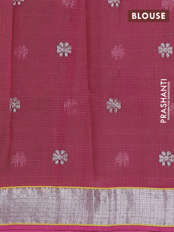 Pure zari kota silk saree parrot green and pink with thread & zari woven buttas and silver zari woven border