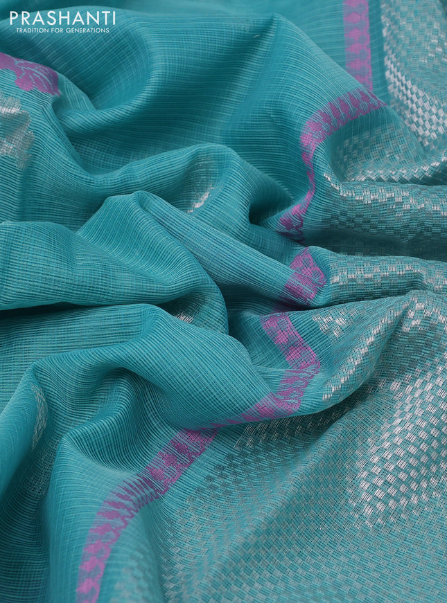 Pure zari kota silk saree light blue with silver zari woven buttas and silver zari woven border