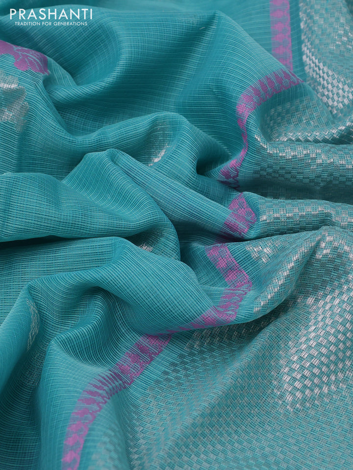 Pure zari kota silk saree light blue with silver zari woven buttas and silver zari woven border