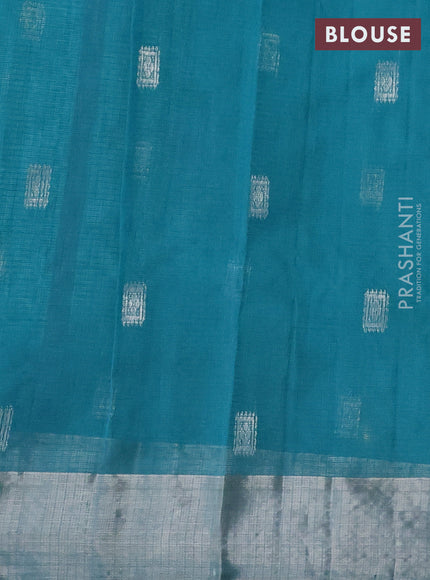 Pure zari kota silk saree light blue with silver zari woven buttas and silver zari woven border