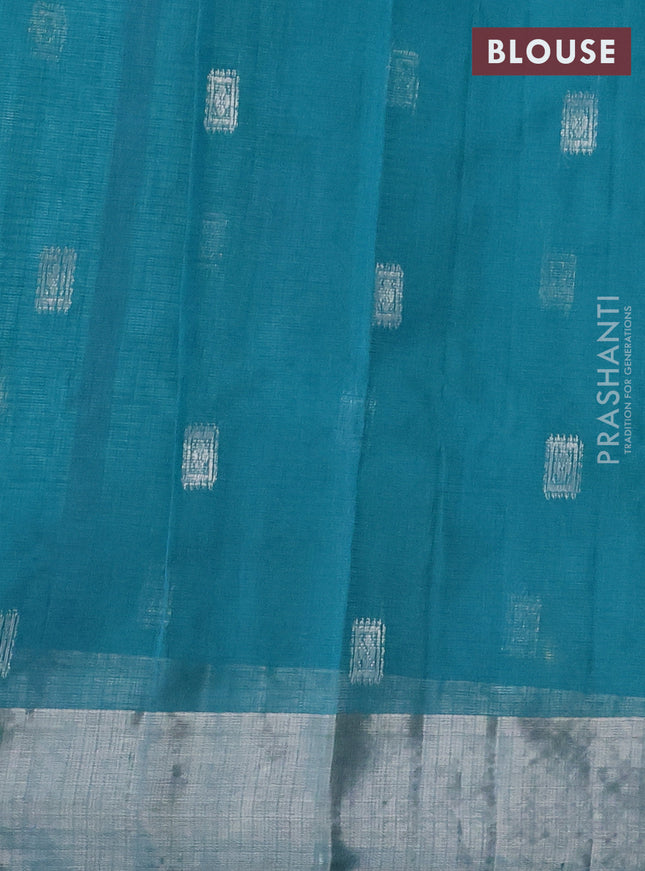 Pure zari kota silk saree light blue with silver zari woven buttas and silver zari woven border