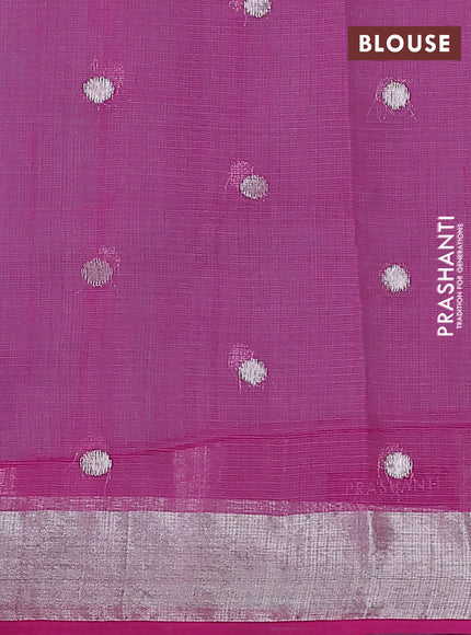 Pure zari kota silk saree teal shade and pink with silver zari woven buttas and silver zari woven border