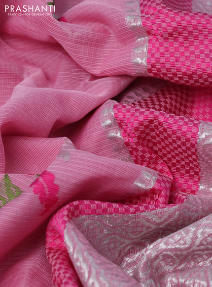 Pure zari kota silk saree light pink and pink with thread & silver zari woven buttas and silver zari woven border