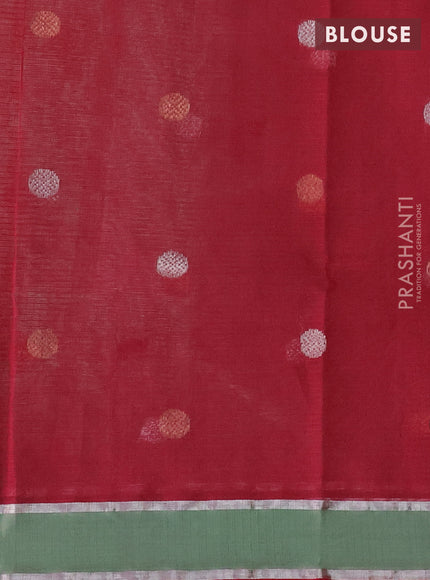 Pure zari kota silk saree pastel green and maroon with thread & silver zari woven buttas and rettapet silver zari woven border