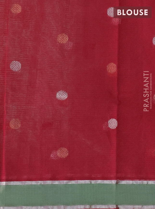 Pure zari kota silk saree pastel green and maroon with thread & silver zari woven buttas and rettapet silver zari woven border