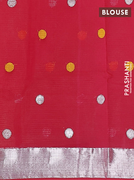 Pure zari kota silk saree peach shade and pink with thread & silver zari woven buttas and silver zari woven border