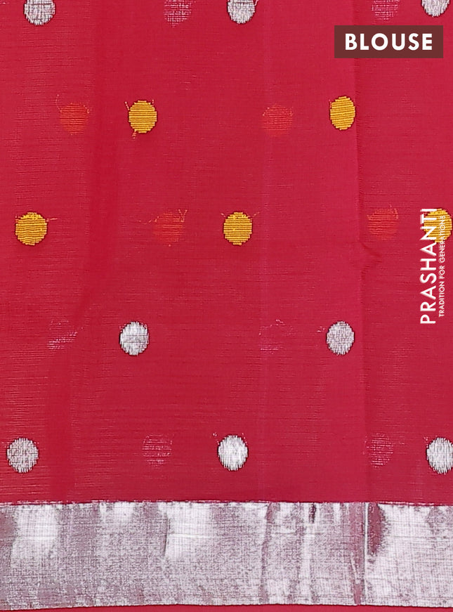 Pure zari kota silk saree peach shade and pink with thread & silver zari woven buttas and silver zari woven border