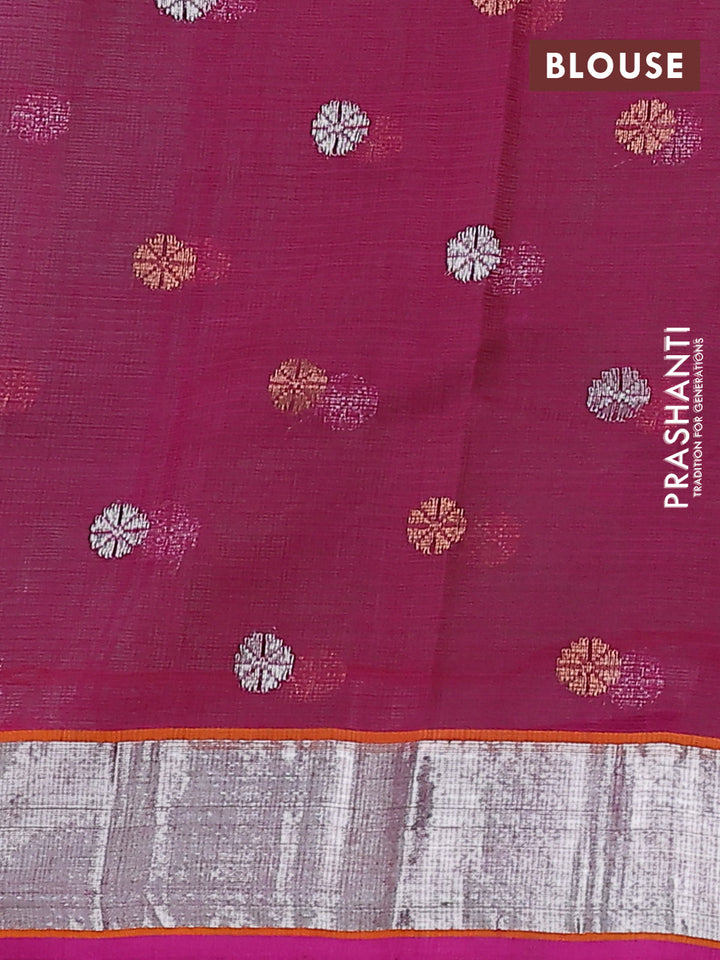 Pure zari kota silk saree teal green and pink with thread & silver zari woven buttas and silver zari woven border