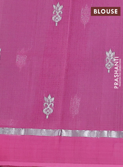 Pure zari kota silk saree pastel shade and pink with thread & silver zari woven buttas and silver zari woven simple border