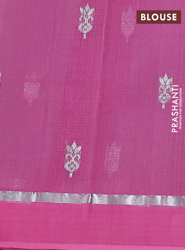 Pure zari kota silk saree pastel shade and pink with thread & silver zari woven buttas and silver zari woven simple border