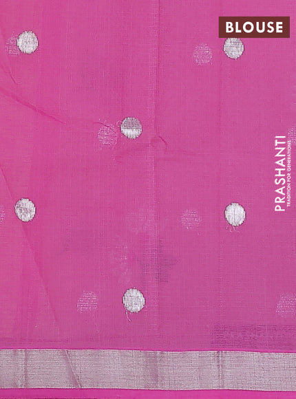 Pure zari kota silk saree peach shade and pink with thread & silver zari woven buttas and silver zari woven border