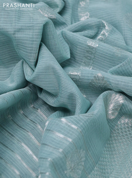 Pure zari kota silk saree pastel blue and peacock blue with silver zari woven buttas and silver zari woven border