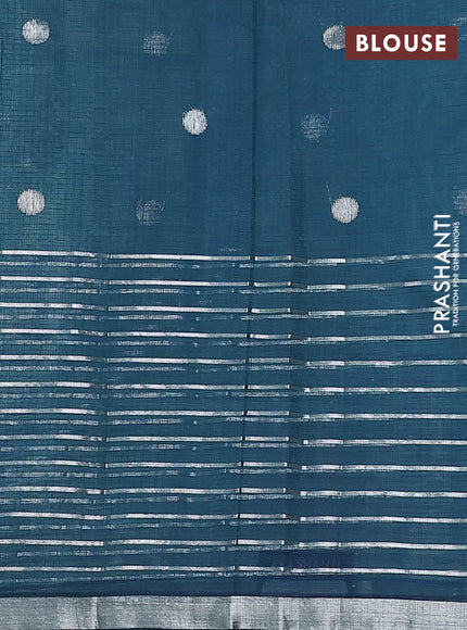 Pure zari kota silk saree pastel blue and peacock blue with silver zari woven buttas and silver zari woven border