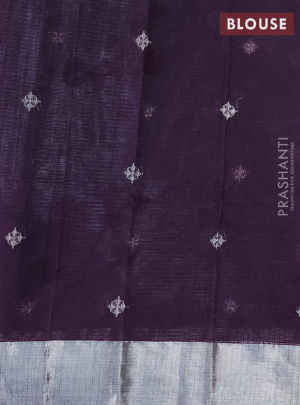 Pure zari kota silk saree grey and purple with silver zari woven buttas and silver zari woven border