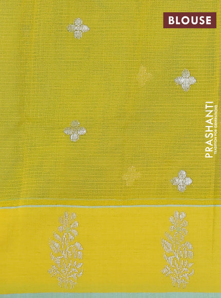 Pure zari kota silk saree teal blue and yellow with silver zari woven buttas and silver zari woven butta border