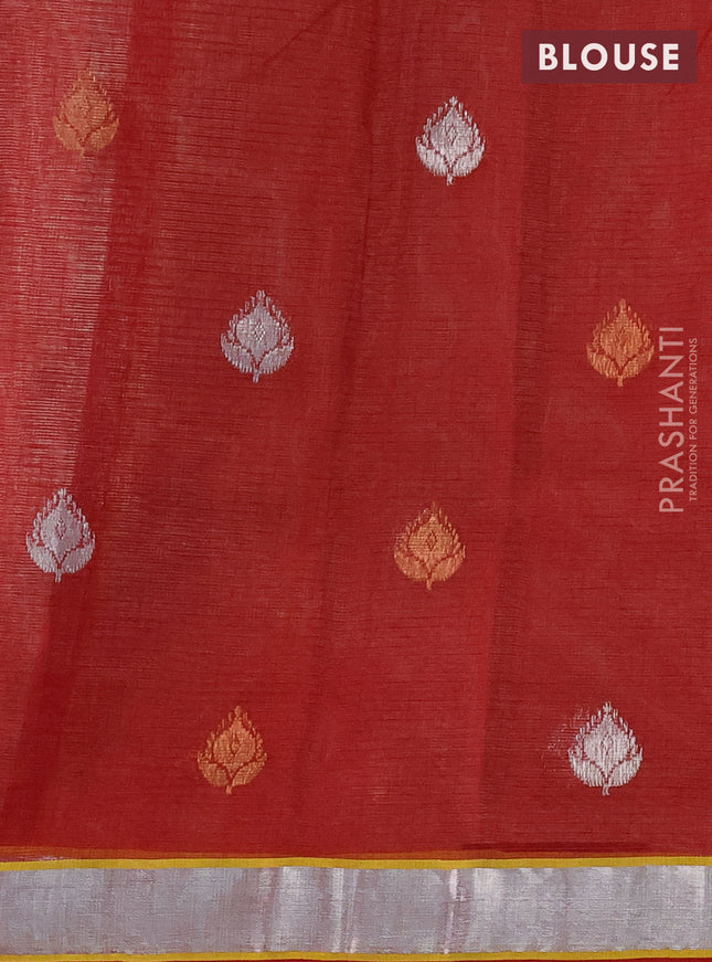 Pure zari kota silk saree beige and maroon with silver & silver zari woven buttas and silver zari woven border