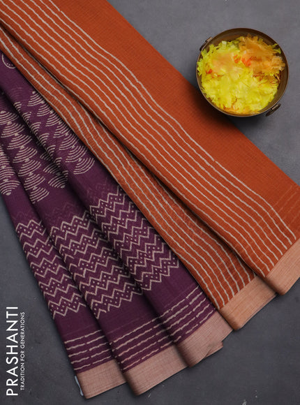 Kota silk cotton saree wine shade and rust shade with butta block prints and long block printed border