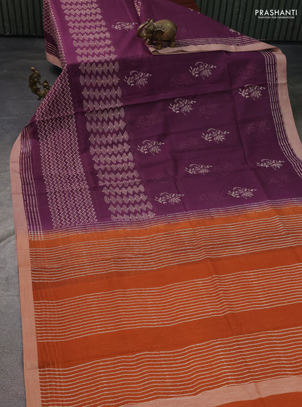Kota silk cotton saree wine shade and rust shade with butta block prints and long block printed border
