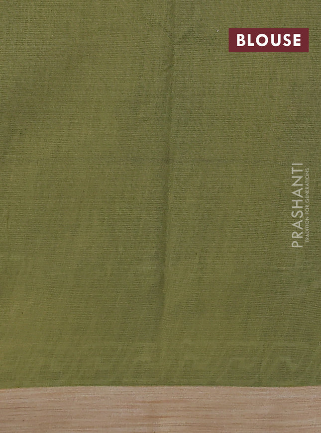 Kota silk cotton saree peacock blue and sap green with allover block prints and simple border